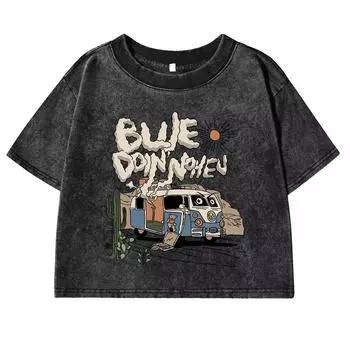 Пожалуйста, обратите внимание на женские футболки с американским ретро-принтом, выстиранную футболку, модные повседневные футболки, облегающие кроп-топы M