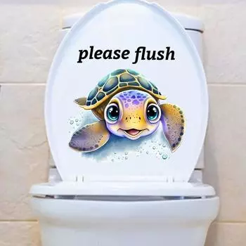 Пожалуйста, смойте воду Наклейка на туалетный знак Моющиеся наклейки для ванной комнаты Наклейка на туалет с изображением морского животного Гостиная 1