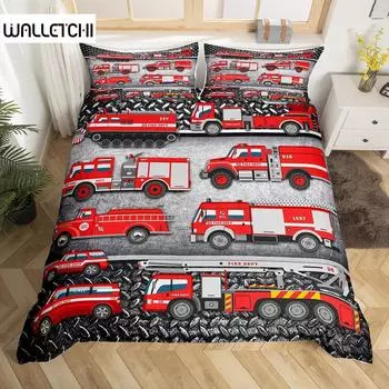 Пожарная машина пододеяльник комплект постельного белья двойной размер красный пожарный автомобиль комплект постельного белья рисунок пожарной машины для мальчиков покрышка с принтом шин пододеяльник EU single(135x200cm)