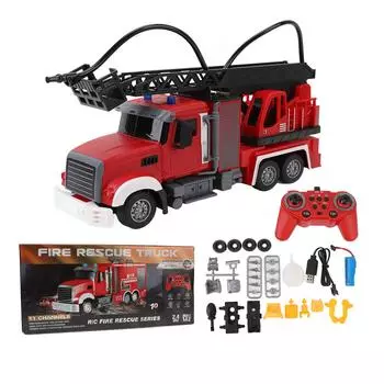 Пожарная машина с дистанционным управлением, разбрызгиватель воды, 11 каналов, звуковой и световой эффекты, дистанционное управление, воздушная лестница