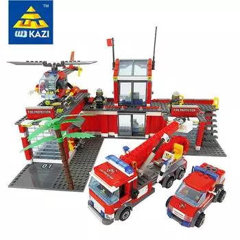 Пожарные строительные блоки с красным вертолетом и автомобилями, подарочные игрушки для детей, совместимые с City Kazi 8051