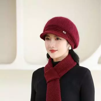 Пожилая осенняя и зимняя шапка для женщин-матерей, утолщенная теплая шерстяная шапка для бабушек из кроличьей шерсти, иностранная, морозостойкая вязаная шапка average size