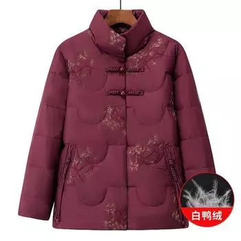 Пожилая зимняя женская пуховая куртка для бабушки, короткая иностранная куртка для пожилых людей с воротником-стойкой, зимняя куртка для мамы из белого утиного пуха XL recommends 90-50kg зелёный