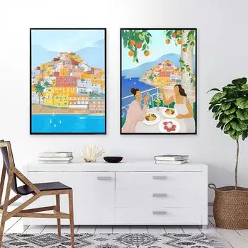 Позитано, настенная живопись маслом, итальянская иллюстрация, постер, скандинавский туристический эстамп, гостиная 21cm30cm NoFrame