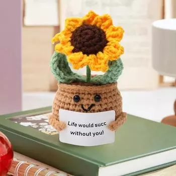 Позитивная кукла-картошка, ручная работа, эмоциональная поддержка, вязаная крючком игрушка с поощрительной открыткой, мягкая вязаная кукла-подсолнух в виде пчелки для домашнего декора