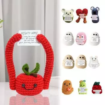 Позитивная кукла-картошка ручной работы с вдохновляющей открыткой, милая вязаная фигурка для эмоциональной поддержки в комнате, декор A