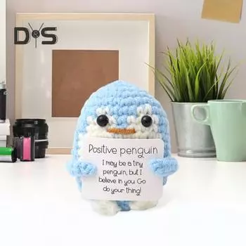 Позитивная кукла крючком ручной работы, связанная крючком, эмоциональная поддержка, позитивное животное, настольное украшение, подарок на день рождения для семьи, друзей и детей синий
