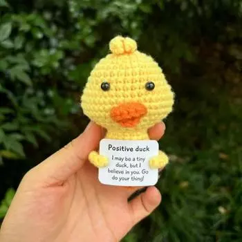 Позитивная кукла крючком Желтая Утка с Поощрительной Открыткой Эмоциональная Поддержка Ручная Вязание Животное Украшение Орнамент