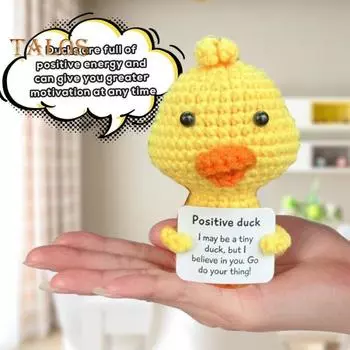 Позитивная кукла крючком Желтая утка с поощрительной открыткой Эмоциональная поддержка Ручное вязание Животное Украшение Орнамент Дети Взрослые Игрушка для снятия стресса B