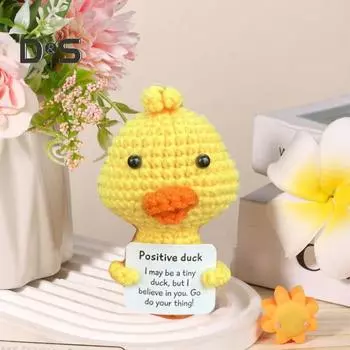 Позитивная кукла крючком Желтая утка с поощрительной открыткой Эмоциональная поддержка Ручное вязание Животное Украшение Орнамент Дети Взрослые Игрушка для снятия стресса B