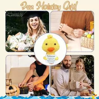 Позитивная кукла крючком Желтая утка с поощрительной открыткой Эмоциональная поддержка Ручное вязание Животное Украшение Орнамент Дети Взрослые Игрушка для снятия стресса B