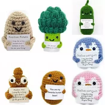 Позитивная открытка Забавный смайлик Милый ручной работы шерстяной вязаный обнимашка Картофель Пингвин Огурец Утка Цыпленок Какашка Горох Кукла GZW Khaki Smiley Potato
