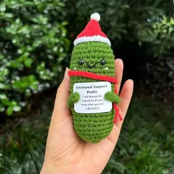 Позитивная рождественская кукла крючком с вдохновляющей открыткой, эмоциональная поддержка, ручная вязка, шапка Санты, украшение в виде соленого картофеля