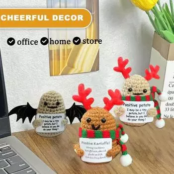 Позитивная рождественская кукла крючком с вдохновляющей открыткой, эмоциональная поддержка, ручная вязка, шапка Санты, украшение в виде соленого картофеля