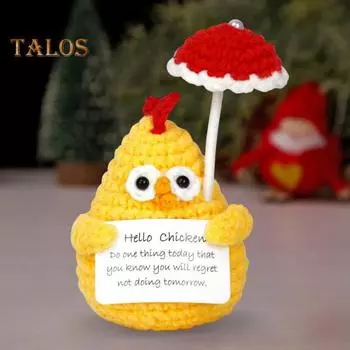Позитивная рождественская кукла-вязаный крючком картофель с вдохновляющей открыткой, эмоциональная поддержка, ручная вязка, шапка Санты, картофель, оранжевый пингвин, украшение в виде цыпленка I
