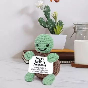 Позитивная вязаная крючком черепаха. Ручная вязаная крючком черепаха. Миниатюрная позитивная черепаха с эмоциональной поддержкой. Подарок на день рождения для женщин и мужчин. Tortoise