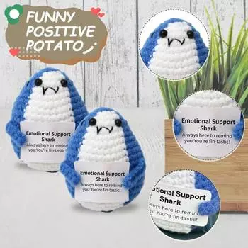 Позитивная вязаная крючком кукла-акула с поощрительной открыткой, эмоциональная поддержка, ручная вязка, желтая утка, украшение для животных, игрушка для снятия стресса