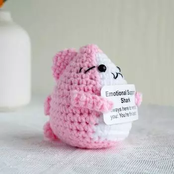 Позитивная вязаная крючком кукла-акула с поощрительной открыткой, эмоциональная поддержка, ручная вязка, украшение в виде морского животного, игрушка для снятия стресса синий