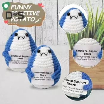 Позитивная вязаная крючком кукла-акула с поощрительной открыткой, эмоциональная поддержка, ручная вязка, желтая утка, украшение для животных, игрушка для снятия стресса B