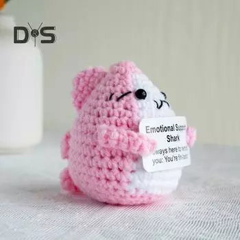 Позитивная вязаная крючком кукла-акула с поощрительной открыткой, эмоциональная поддержка, ручная вязка, украшение в виде морского животного, игрушка для снятия стресса синий