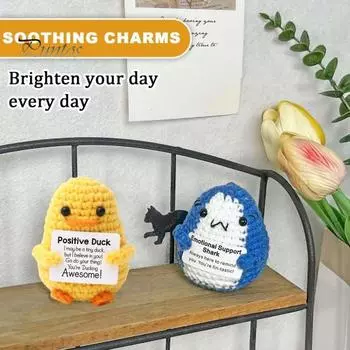Позитивная вязаная крючком кукла-акула с поощрительной открыткой, эмоциональная поддержка, ручная вязка, желтая утка, украшение для животных, игрушка для снятия стресса B