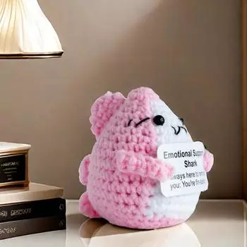 Позитивная вязаная крючком кукла-акула с вдохновляющей открыткой, эмоциональная поддержка, ручная вязка, украшение в виде морского животного синий