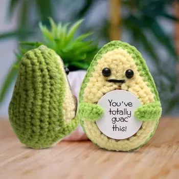 Позитивная вязаная крючком кукла авокадо с карточным вязанием, эмоциональная поддержка, поощряющая фруктовая игрушка ручной работы, украшение A
