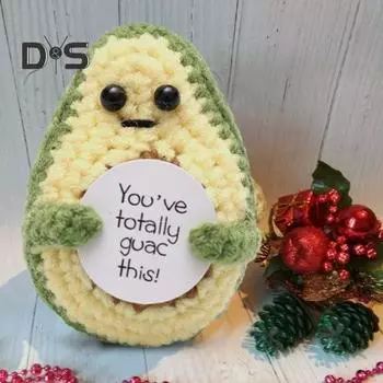 Позитивная вязаная крючком кукла авокадо с ободряющей карточкой, эмоциональная поддержка, вязаная фруктовая игрушка ручной работы, украшение для детей и взрослых, подарок на день рождения A
