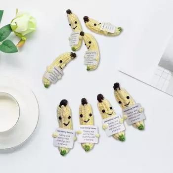 Позитивная вязаная крючком кукла-банан с ободряющей картой, эмоциональная поддержка, вязаная фруктовая игрушка ручной работы, украшение, рождественский подарок Banana