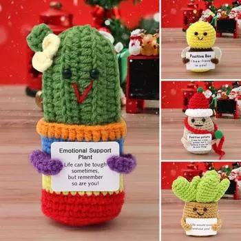 Позитивная вязаная крючком кукла-пчелка с вдохновляющей открыткой Эмоциональная поддержка Вязание вручную Горшечные растения Картофельный огурец красный
