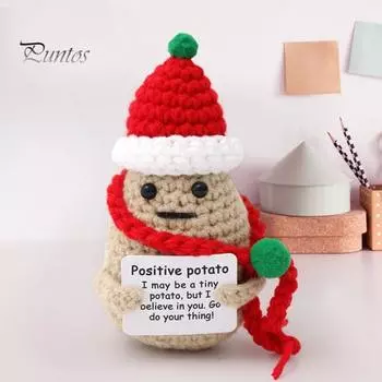Позитивная вязаная крючком кукла-пчелка с вдохновляющей открыткой, эмоциональная поддержка, ручная вязка, горшечные растения, украшение в виде картофельного огурца, игрушка для снятия стресса красный