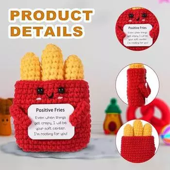 Позитивная вязаная крючком кукла с картофелем фри с карточкой, эмоциональная поддержка вязания, кукла ручной работы «сделай сам», игрушка для жарки еды, украшение