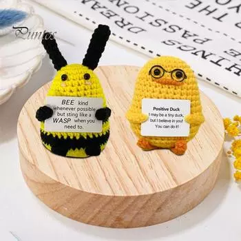 Позитивная вязаная крючком кукла-животное с поощрительной открыткой, эмоциональная поддержка, ручная вязка, утка, цыпленок, пчела, украшение, украшение для детей и взрослых, снятие стресса Chick