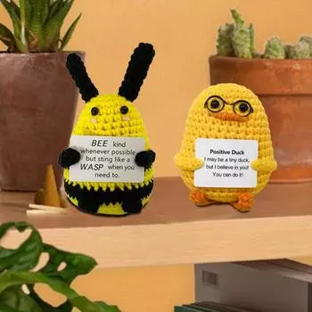 Позитивная вязаная крючком кукла-животное с поощрительной открыткой Эмоциональная поддержка Ручная вязаная утка Chick