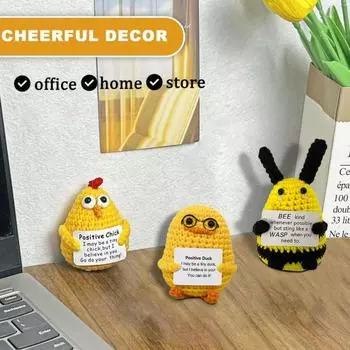 Позитивная вязаная крючком кукла-животное с вдохновляющей открыткой, эмоциональная поддержка, ручная работа, вязание, утка, цыпленок, пчела, украшение Chick