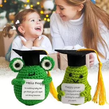 Позитивная вязаная крючком выпускная лягушка-груша с ободряющей карточкой, эмоциональная поддержка, вязание ручной работы, фруктовая игрушка-животное, кукла для детей, взрослых, пара, подарок Frog
