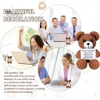 Позитивная вязаная кукла-медведь. Позитивный медведь ручной работы с поощрительной открыткой. Эмоционально воодушевляющий поддерживающий медведь-компаньон для женщин, девочек, мальчиков. коричневый