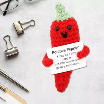 Позитивная вязаная кукла с ободряющей карточкой, эмоциональная поддержка, вязание ручной работы, овощи, фрукты, животные, игрушка, украшение для детей, взрослых, подарок на день рождения Peach