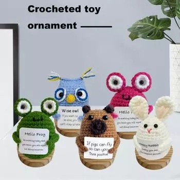 Позитивная вязаная лягушка с поощрительной картой, эмоциональная поддержка, забавная ручная работа, вязаный кролик, свинья, сова, игрушка, кукла, подарок для детей и взрослых F