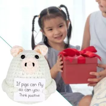 Позитивная вязаная свинья с ободряющей карточкой, эмоциональная поддержка, вязаная игрушка-поросенок ручной работы, комфортная кукла для снятия стресса, подарок на день рождения для детей и взрослых B