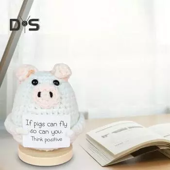 Позитивная вязаная свинья с ободряющей карточкой, эмоциональная поддержка, вязаная игрушка-поросенок ручной работы, комфортная кукла для снятия стресса, подарок на день рождения для детей и взрослых B