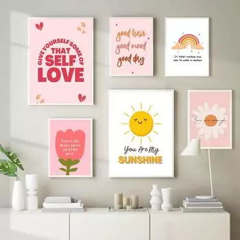 Позитивное самолюбивое письмо, холст, картина, мотивационная забота, вдохновение, цитаты, настенный художественный постер, фотографии, декор для детской комнаты 21cm30cm NoFrame