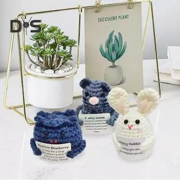 Позитивное вязаное животное с ободряющей картой, эмоциональная поддержка, вязание коалы, кролика, мыши, лука, черники, игрушка, кукла, подарок для детей и взрослых D