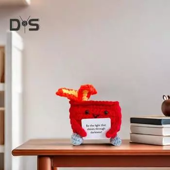 Позитивный крючком мусорный контейнер с пламенем и вдохновляющей открыткой, эмоциональная поддержка, ручная работа, вязание, мусорный контейнер, кукла, украшение оранжевый