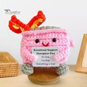 Позитивный крючком мусорный контейнер с пламенем и основанием, вдохновляющая открытка, эмоциональная поддержка, ручная работа, вязание, мусорный контейнер, кукла, украшение, орнамент фиолетовый