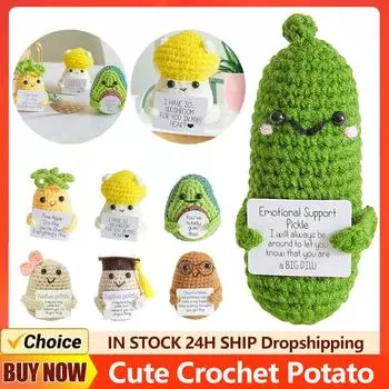 Позитивный милый картофель с позитивной открыткой. Крошечные картофельные шарики из пряжи. Вдохновляющие куклы для вязания крючком. Подарки на день рождения для друга.
