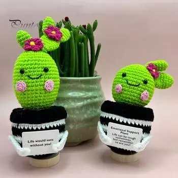 Позитивный вязаный крючком кактус с вдохновляющей открыткой Эмоциональная поддержка Ручная работа Вязание Горшечные растения Кукла Игрушка Украшение Дети Взрослые Подарок на день рождения D