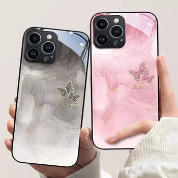 Позолоченная бабочка, подходит для чехла для телефона Apple 16, жесткого чехла для iPhone 15, 14 ProMax Cartoon, 13 All Inclusive, 12 Закаленное стекло lPhone 16