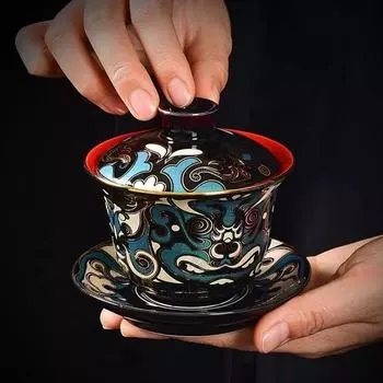 Позолоченная гайвань из золота и серебра, одинарный высококачественный чайник, фарфоровый чайный сервиз для кунг-фу, необжигающая чаша для заваривания чая, винтажный чайник 200ml