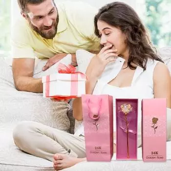 Позолоченная искусственная роза с длинным стеблем Подарок Ручная работа Устойчивый к выцветанию Подруга Жена Мама День святого Валентина Подарок на день рождения на годовщину матери розовый